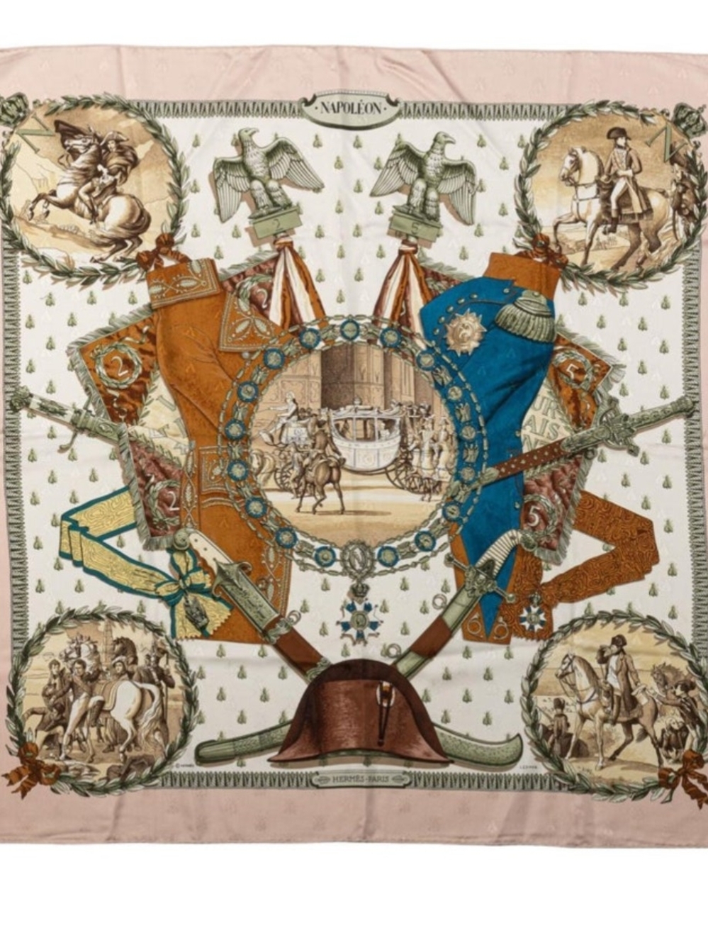 Hermes Napoleon Motif Tapestry in Pink, Blue & Orange